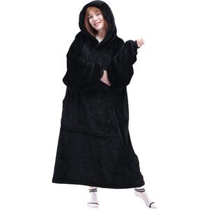 🆕Sweat Black Warm Giant Hoodie Thick Flannel Blanket with Sleeve